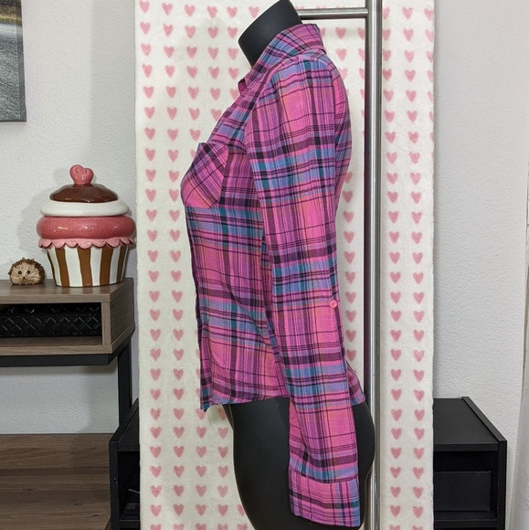 Kirra Button Up Pink Flannel XS - Picture 5 of 14